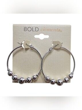 ​Bold Elements Silver Tone Beaded Hoop Earrings New With Tags Organza Pouch